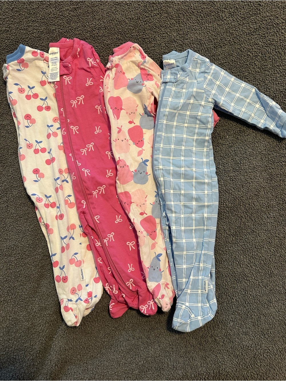 Gerber Onesies Brand Girls' Pink and Blue One-Piece Sleepers - 4-Pack